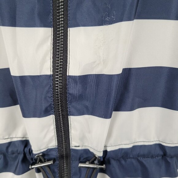 Zara Navy White Boxy Hideable Hood Lightweight Windbreaker Jacket Size Large L - Picture 5 of 16
